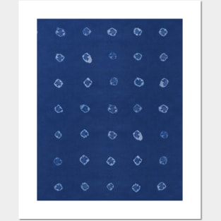 Shibori white dots over blue indigo background Posters and Art